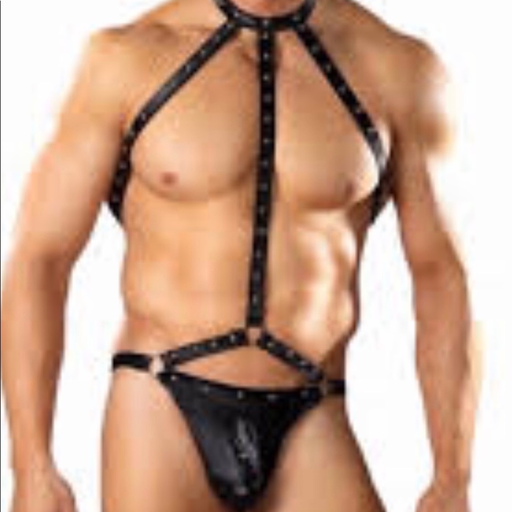 Male Power Black with chrome studded single piece